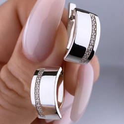 Срібні сережки родовані з фіанітами (1,7*1 см) РН-128