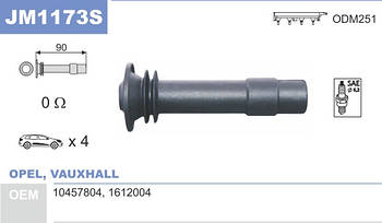 Наконечник котушки запалювання JanMor JM1173S для OPEL, VAUXHALL, 10457804, 1612004, EAN 5902925201539