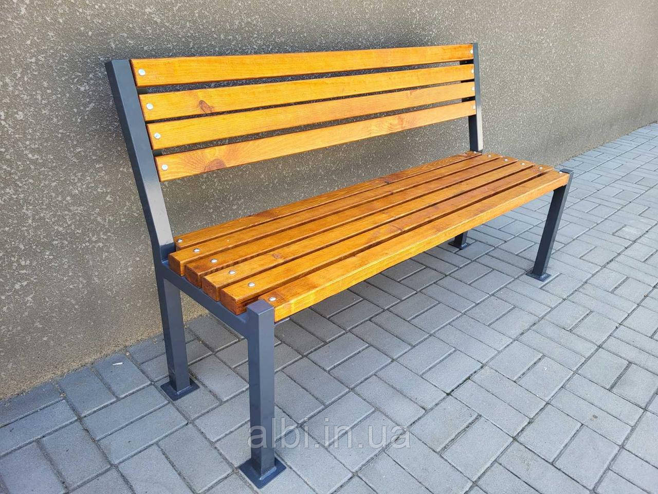 Лава "Лофт соло", кована лавка, лавка металева, дерев'яна лавочка 1,48 м, паркова лавка
