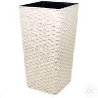 Вазон "Ротанг" квадратний 16*16*30см. (біла роза)