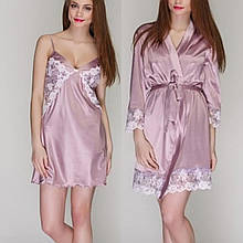 Комплект халат з сорочкою  шевковий для сна и дома  Serenade 141 рожевий