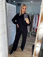 Женский стильный модный молодежный теплый костюм худи и штаны (чёрный, беж, серый, синий)