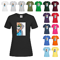 Черная женская футболка Силует девушки с цветами (1-2-14)