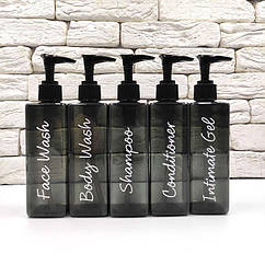 Набір дозаторів для ванної 250 мл "Амір" чорний пластик (5 шт) напис англ.