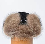 Хутряна шапка Вуханка з хутра єнота Чорна замша, фото 4