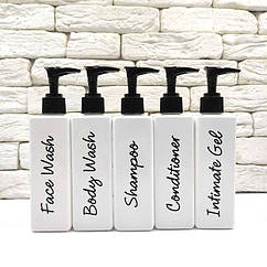 Набір дозаторів для ванної 250 мл "Бостон" білий пластик (5 шт) напис англ.