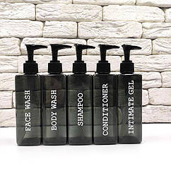 Набір дозаторів для ванної 250 мл "Фіона" чорний пластик (5 шт) англ.