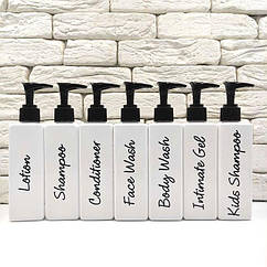 Набір дозаторів для ванної 250 мл "Одіссея" білий пластик (7 шт) напис англ.