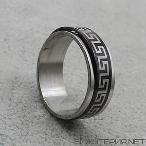 Мужское кольцо серебристое от Stainless SteeL нержавеющая сталь узор меандр вечность 8мм ширина