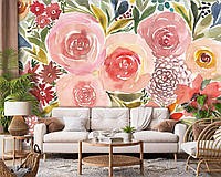 Фотообои живопись искусство в интерьере 368x280 см Букет ярких цветов под акварельными красками (14482P10)