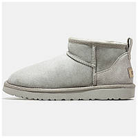 Женские зимние UGG Classic Ultra Mini Grey, серые замшевые угги классик ультра мини ботинки уги зима