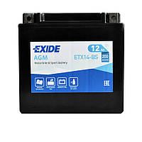 Мото аккумулятор EXIDE AGM 12V 12A L+ (левый +) ETX 14-BS