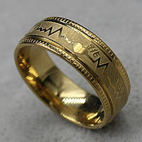 Кольцо золотистое из ювелирной медицинской стали от Stainless Steel марка 316 L ширина 8 мм напульсник 17