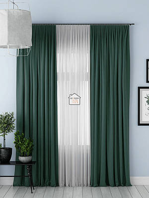 Блекаут штори у вітальню матові тканина №320 Колір "бутилочний" Однотонні зелені, 2 штори