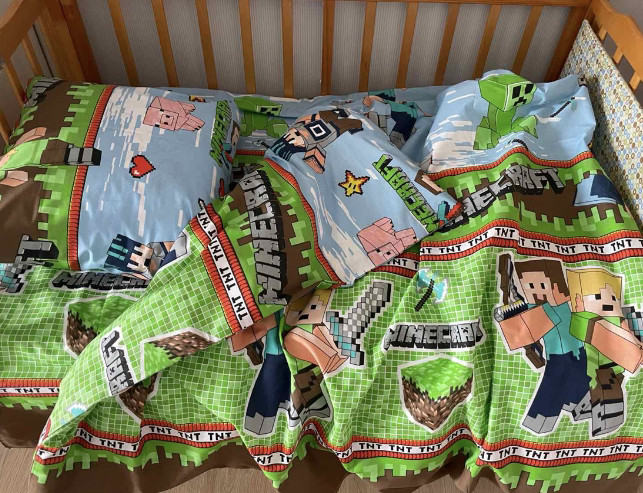 Дитяча постільна білизна в ліжечко з Майнкрафт 100% бавовна, фото 1