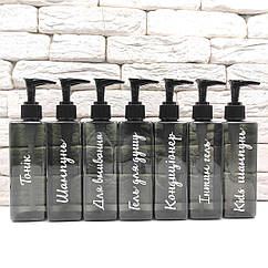 Набір дозаторів для ванної 250 мл "Каїр" чорний пластик (7 шт) укр