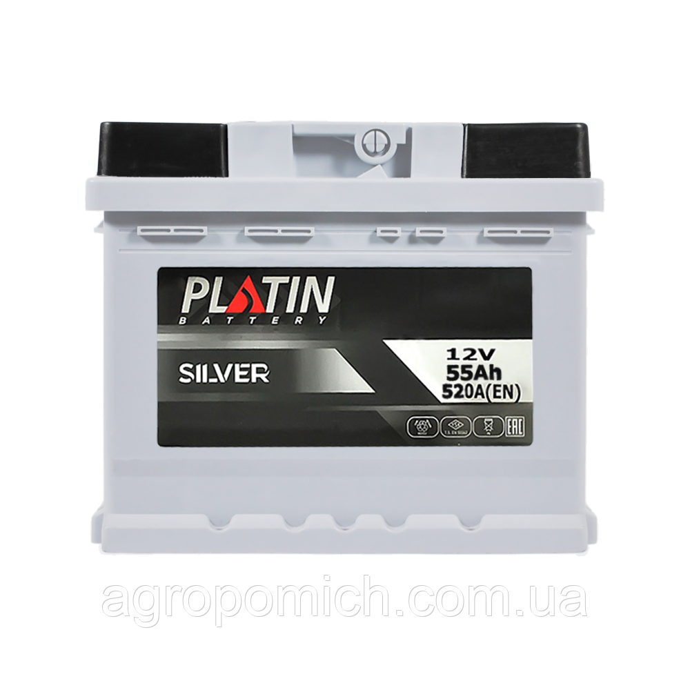 Автомобільний акумулятор PLATIN Silver 55Ah 520A R+ (правий +) MF LB1, фото 1