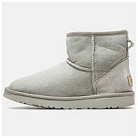 Женские зимние UGG Classic Mini Grey, серые замшевые угги классик мини ботинки уги зима