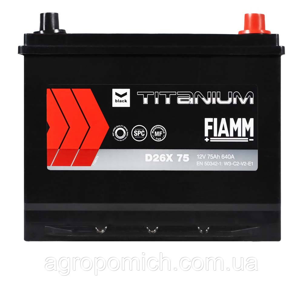 Автомобільний акумулятор FIAMM Titanium Black Asia 75 Ah 640А R+ (правий +) D26