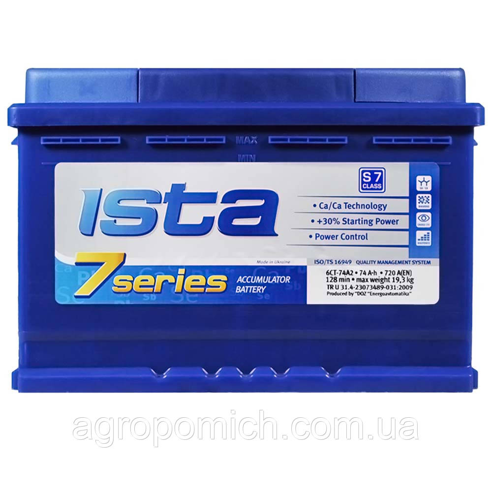 Автомобільний акумулятор ISTA 7 Series 74Ah 720A R+ (правий +) L3, фото 1