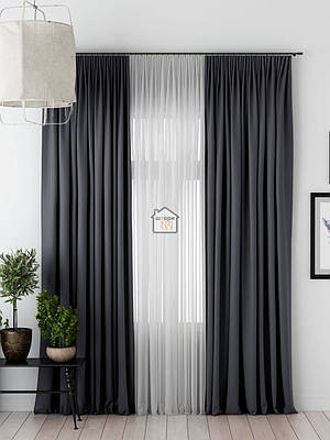 Щільні штори Блекаут матові кольору "мокрий асфальт" на вікна в спальню зал та на кухню №299 сірі 2штори