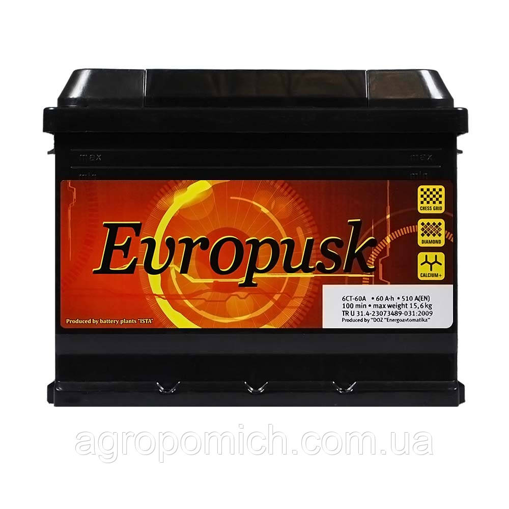 Автомобільний акумулятор Evropusk 60 Ah 510A R+ (правий +) L2