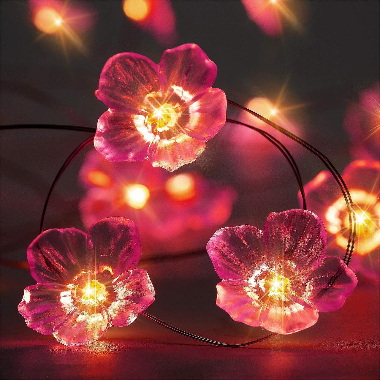 Pink Гірлянда квіти на батарейках 3D Flower 10ft 30 світлодіодів із живленням від батареї з 8 режимами, дистанційний