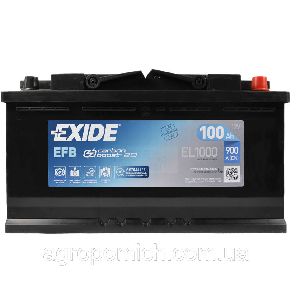 Автомобільний акумулятор EXIDE (EL1000) Start-Stop EFB 100 Ah 900A R+