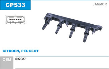 Котушка запалювання Janmor CPS33 для CITROEN, PEUGEOT, 597087, EAN 5902925002723
