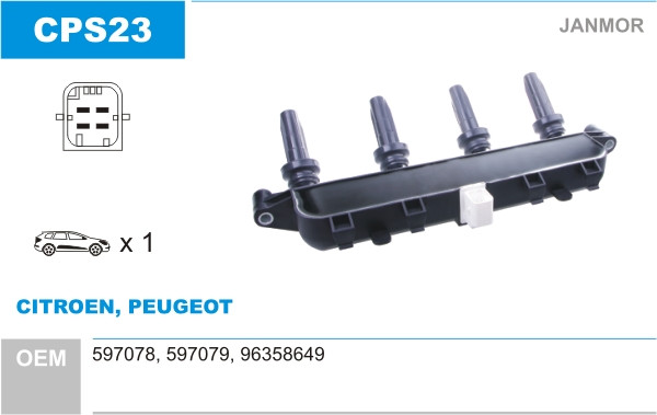 Котушка запалювання Janmor CPS23 для CITROEN, PEUGEOT, 597078, 597078, 96358649, EAN 5902925020192, фото 1