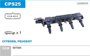 Котушка запалювання Janmor CPS25 для PEUGEOT, CITROEN, 597084, EAN 5902925001214