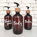 Набір дозаторів для ванної кімнати "Тоскана" 500 мл коричневий пластик, дерево (3 шт) англ., фото 4