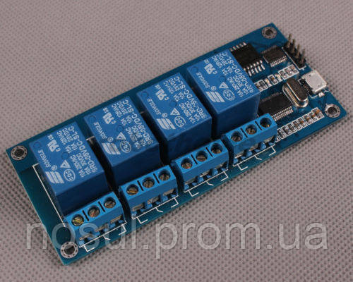 Реле 5В 4-канальный Micro USB модуль управление нагрузкой по USB + RS232 Rx Tx 5V PL2303 - фото 2 - id-p336428859