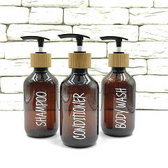 Набір дозаторів для ванної "Ніцца" 300 мл коричневий пластик, дерево (3 шт.) англ.