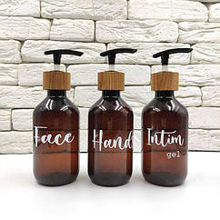 Набір дозаторів для ванної кімнати "Бергамо" 300 мл коричневий пластик, дерево (3 шт) англ.