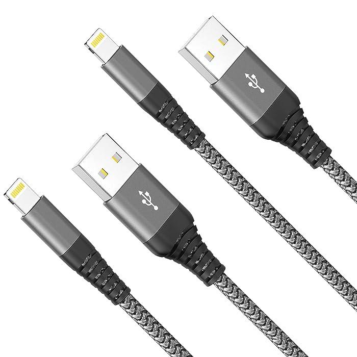 Кабель для зарядного пристрою iPhone, кабель Lightning 2M 2Pack Нейлонова обплетення Міцне швидке зарядне, фото 1