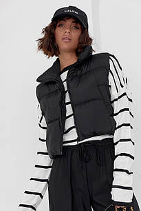 Укорочена стьобана жилетка на блискавці — чорний колір, XL (є розміри)