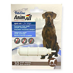 Краплі від бліх, вошей, волосоїдів, іксодових та коростяних кліщів AnimAll VetLine Spot-On для собак 40-60кг 10 мл