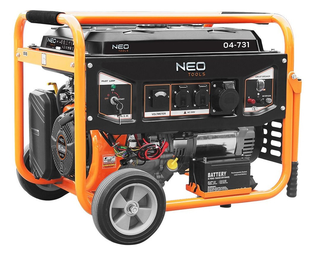 Neo Tools Генератор бензиновий 04-731, 6.0/6.5кВт, 1х12В та 2х230В (16А) та 1x230В(32А), бак 25л, 313г/кВтГ,