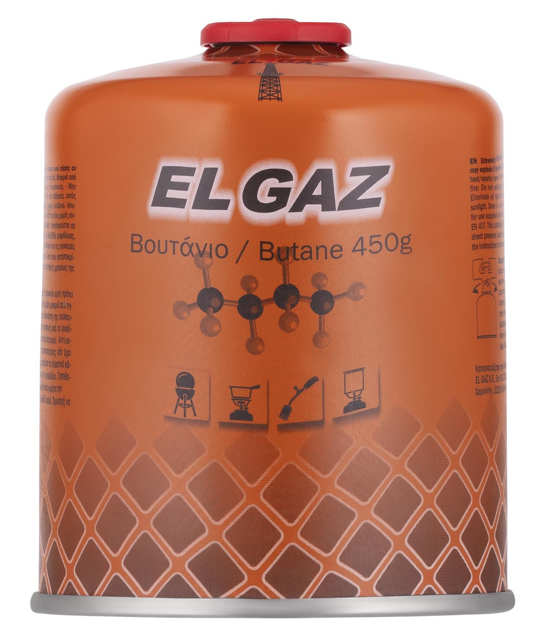 EL GAZ Балон-картридж газовий ELG-400, бутан 450 г, для газових пальників, з двошаровим клапаном, одноразовий