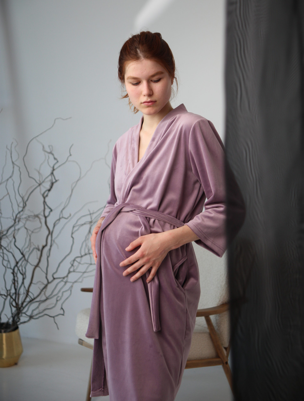 Халат плюш для вагітних і годувальниць Pregnant Style АмелІя 44 Рожевий, фото 1