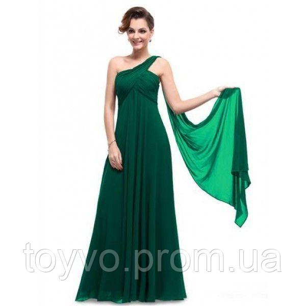 Зелене вечірнє довге плаття на одне плече