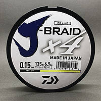 Шнур Daiwa J-Braid x4 0.15мм 6.9кг Yellow 135м