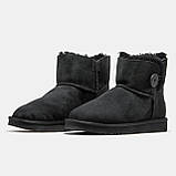 Жіночі зимові UGG Classic Mini Bailey Button Black, чорні замшеві уггі классік міні з гудзиком черевики угі зима, фото 2