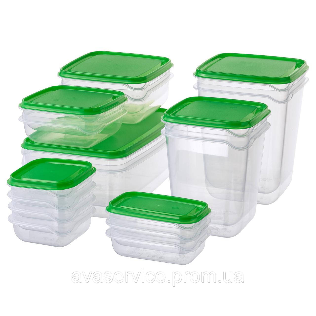 Набор контейнеров для хранения IKEA PRUTA 17 шт Зеленые 601.496.73