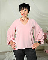 Жіноча блуза з об'ємними рукавами Татті рожева, ділова однотонна блузка вільного крою
