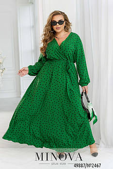 Жіночна сукня максі на запах з принтом в горошок та талією на резинці з 46 по 68 розмір