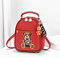 Детский мини рюкзак сумочка трансформер с мишкой маленький прогулочный рюкзачок с брелком для девочек Кра(YP)