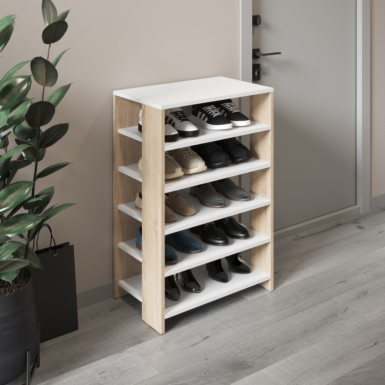 Тумба для взуття VAYS, взуттєва полиця M-36 Білий-Дуб Сонома, фото 1