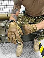 Військові рукавички тактичні сенсорні повнопалі стрільцеві осінні Койот
